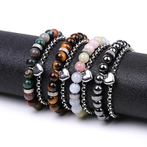 Pulsera de Piedras Preciosas, con acero inoxidable 304, Joyería & diferentes materiales para la opción, más colores para la opción, 8mm, longitud:18.5 cm, Vendido por UD