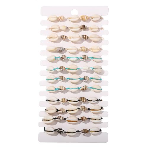 Shell de agua dulce de la pulsera, Nácar, con Hilo de algodón, hecho a mano, Joyería & unisexo, color mixto, longitud:18-23 cm, 12PCs/Set, Vendido por Set