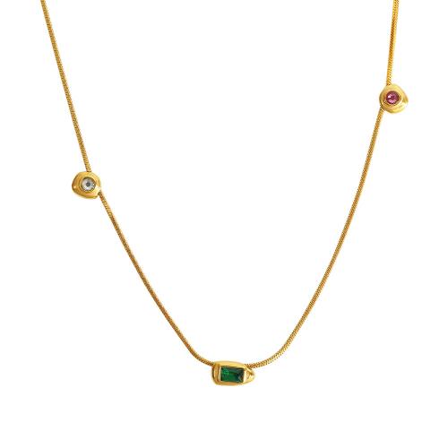 Collier de bijoux de titane, Acier titane, avec 5cm chaînes de rallonge, Placage, bijoux de mode & pavé de micro zircon, doré cm, Vendu par PC