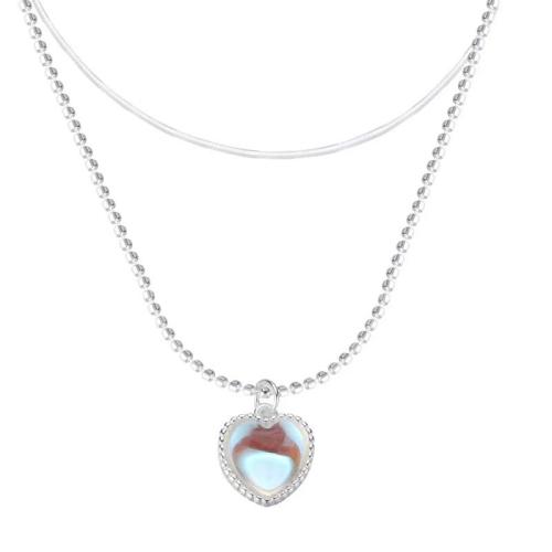 Zinc Alloy Necklace, with Sea Opal, Double Layer & fashion jewelry & for woman, silver color Approx 45 cm 