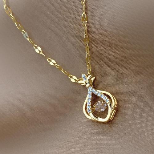 Titanium Steel Jewelry Necklace, fashion jewelry & for woman & with rhinestone Approx 45 cm 