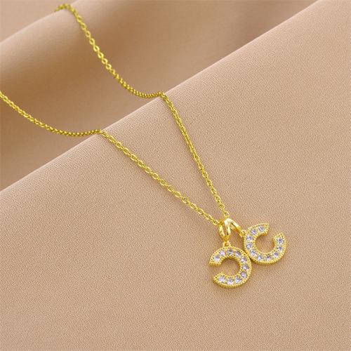 Titanium Steel Jewelry Necklace, fashion jewelry & for woman & with rhinestone, golden Approx 45 cm 