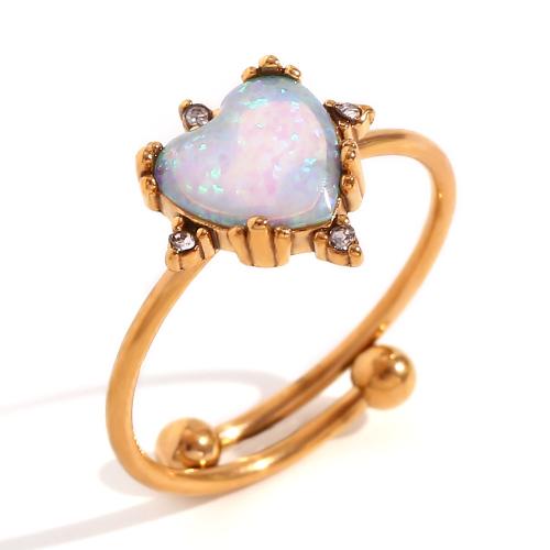 Gemstone Stainless Steel Finger Ring, 316L Stainless Steel, with Opal, 18K gold plated, fashion jewelry & for woman & with rhinestone, golden 