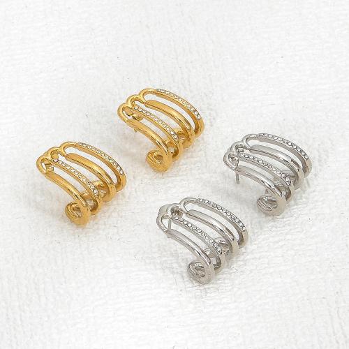 Stainless Steel Rhinestone Stud Earring, 304 Stainless Steel, Vacuum Ion Plating, fashion jewelry & for woman & with rhinestone 