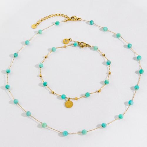 Fashion Stainless Steel Jewelry Sets, 304 Stainless Steel, bracelet & necklace, with ​Amazonite​, Vacuum Ion Plating, fashion jewelry & for woman 