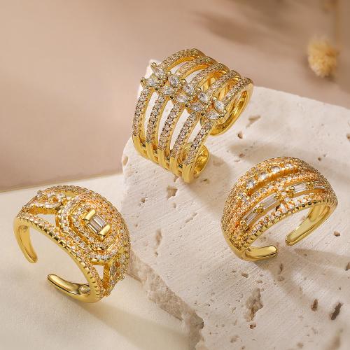 Cubic Zirconia Micro Pave Brass Finger Ring, plated, fashion jewelry & micro pave cubic zirconia, golden 