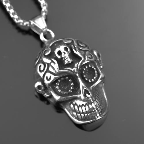 Titanium Steel Pendants, Skull, polished original color 