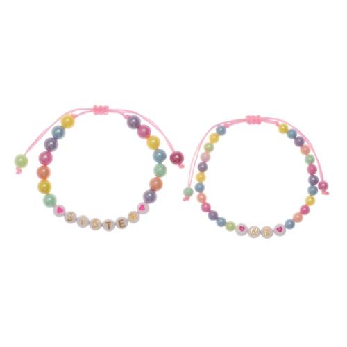 Pulseras de acrílico, Plástico, con Cordón de cera & Acrílico, 2 piezas & diferentes patrones para la opción & para mujer, multicolor, longitud:aproximado 16-30 cm, Vendido por Set