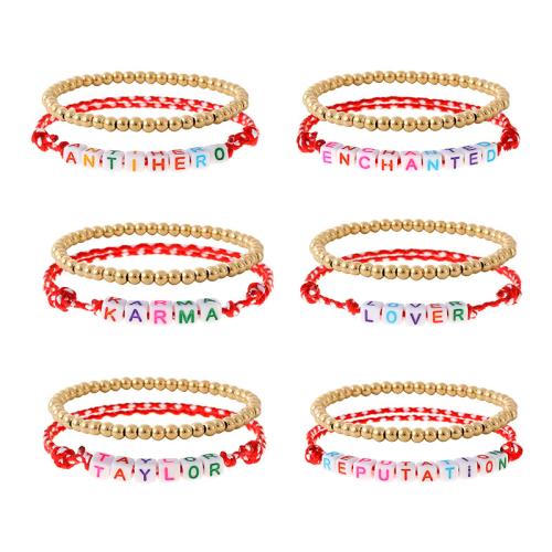 Pulseras de acrílico, con Hilo de algodón & plástico recubierto de cobre, hecho a mano, 2 piezas & unisexo & diferentes patrones para la opción, multicolor, longitud:aproximado 18-32 cm, Vendido por UD