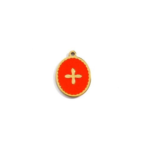 Enamel Stainless Steel Pendant, 304 Stainless Steel, Flat Oval, Vacuum Ion Plating, DIY 