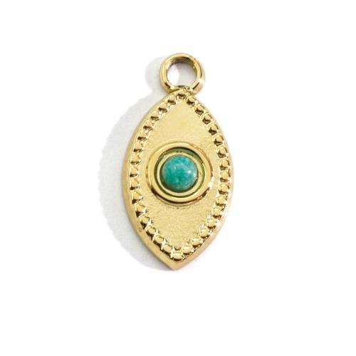 Gemstone Jewelry Pendant, 304 Stainless Steel, with Natural Stone, Horse Eye, Vacuum Ion Plating, DIY 