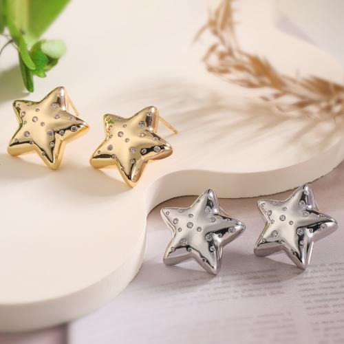 Cubic Zirconia Micro Pave Brass Earring, Star, plated, fashion jewelry & micro pave cubic zirconia [