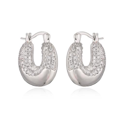 Cubic Zirconia Micro Pave Brass Earring, plated, fashion jewelry & micro pave cubic zirconia, silver color [