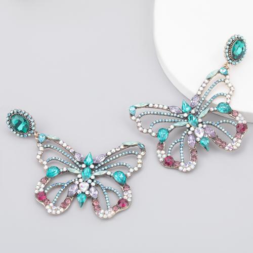 Zinc Alloy Rhinestone Stud Earring, with Glass Rhinestone, Butterfly, fashion jewelry & for woman & with rhinestone 