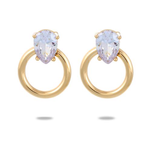 Boucle d'oreille en acier inoxydable Dangle, Acier inoxydable 304, Placage, styles différents pour le choix & pavé de micro zircon & pour femme, doré, Vendu par paire