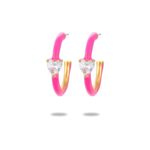 Stainless Steel Rhinestone Stud Earring, 304 Stainless Steel, plated & for woman & enamel & with rhinestone, golden 