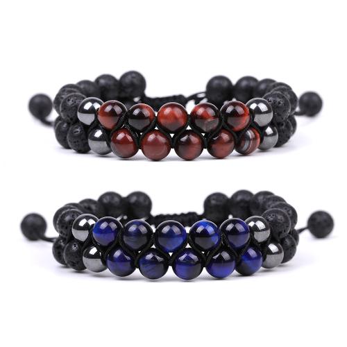 Gemstone Bracelets, Lava, with Knot Cord & Tiger Eye & Hematite, Round, Adjustable & fashion jewelry & Unisex 8mm Approx 18-23 cm 