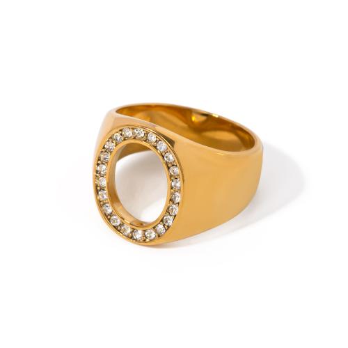 Bague en acier inoxydable , Acier inoxydable 304, Plaqué or 18K, normes différentes pour le choix & pour femme & avec strass, doré, Vendu par PC