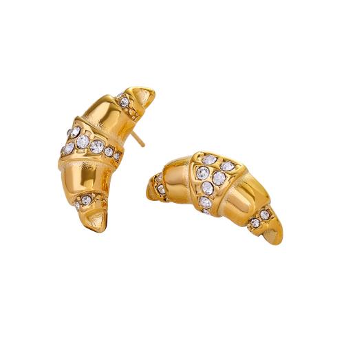 Stainless Steel Rhinestone Stud Earring, 304 Stainless Steel, 18K gold plated, fashion jewelry & for woman & with rhinestone, golden 