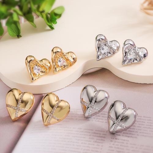 Cubic Zirconia Micro Pave Brass Earring, Heart, plated, fashion jewelry & micro pave cubic zirconia [