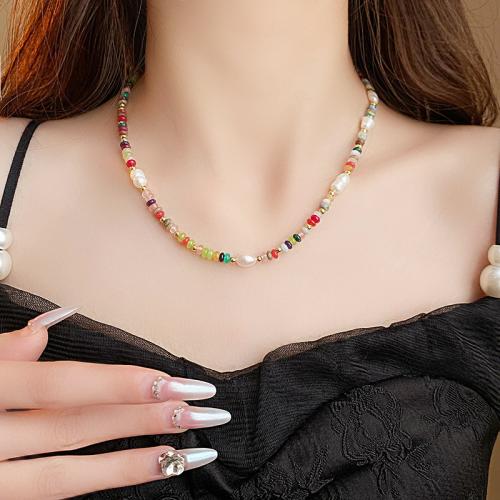 Collier de perles d'eau douce , Pierre naturelle, avec perle d'eau douce cultivée, avec 8.5cm chaînes de rallonge, bijoux de mode, multicolore .4 cm, Vendu par PC