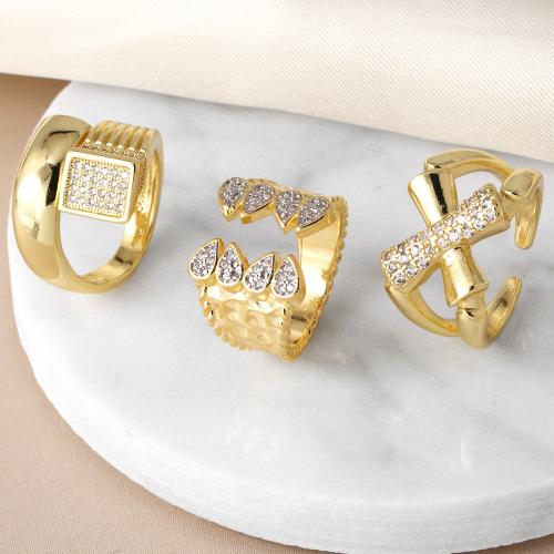 Cubic Zirconia Micro Pave Brass Finger Ring, plated, fashion jewelry & micro pave cubic zirconia, golden 