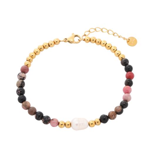 Pulsera de Piedras Preciosas, acero inoxidable 304, con Piedra natural & Perlas cultivadas de agua dulce, chapado, para mujer, dorado, Vendido por UD