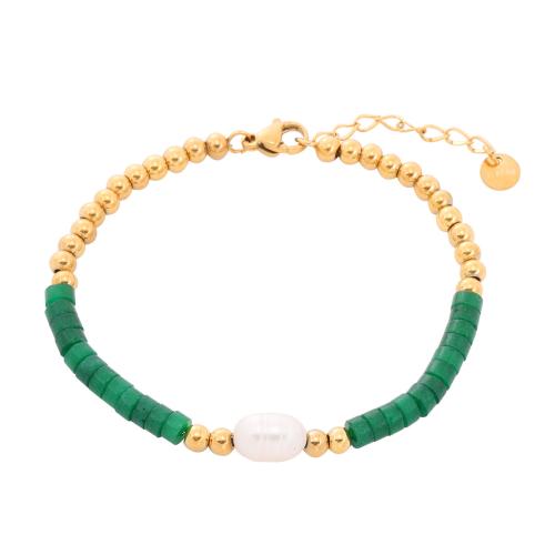 Pulsera de Piedras Preciosas, acero inoxidable 304, con Piedra natural & Perlas plásticas, con 4CM extender cadena, chapado, para mujer, dorado, longitud:aproximado 16 cm, Vendido por UD