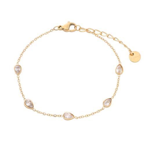 Acero inoxidable Pulsera con dijes, acero inoxidable 304, con 4CM extender cadena, chapado, micro arcilla de zirconia cúbica & para mujer, más colores para la opción, longitud:aproximado 16 cm, Vendido por UD[