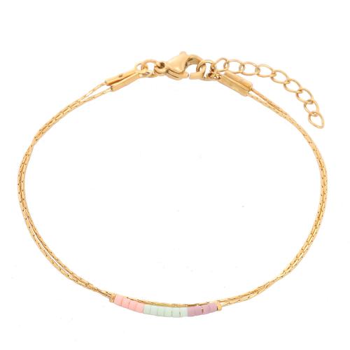 Acero inoxidable Pulsera con dijes, acero inoxidable 304, con Seedbead, con 4CM extender cadena, chapado, para mujer, dorado, longitud:aproximado 16 cm, Vendido por UD[