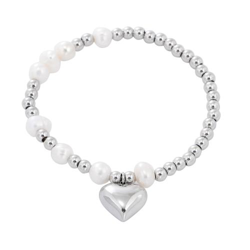 Acero inoxidable Pulsera con dijes, acero inoxidable 304, con Perlas plásticas, Corazón, chapado, para mujer, más colores para la opción, Vendido por UD[