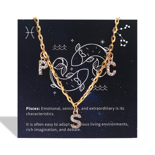 Collier de bijoux de titane, Acier titane, constellation bijoux & styles différents pour le choix & pour femme & avec strass, doré Environ 51-60 cm, Vendu par PC