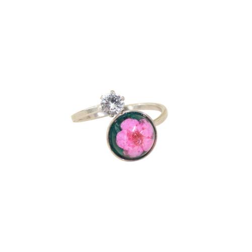 Bague en acier inoxydable Incrusté de zircon, Acier inoxydable 304, avec Fleurs séchées, goutté d'époxy, pavé de micro zircon & pour femme, plus de couleurs à choisir Vendu par sac