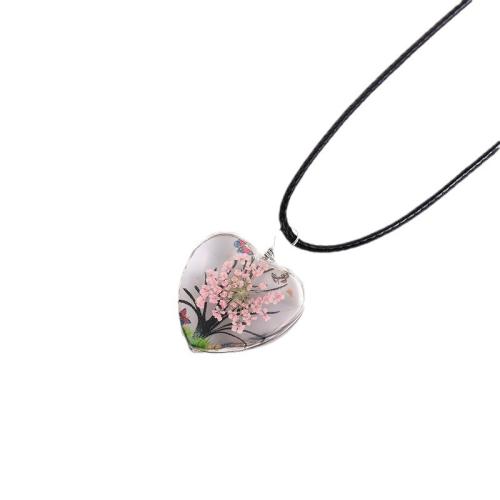 Los granos de cristal collar de esmalte, Vidrio, con Flores secas & Cordón de cera, hecho a mano, unisexo, más colores para la opción, longitud:aproximado 41-50 cm, Vendido por UD