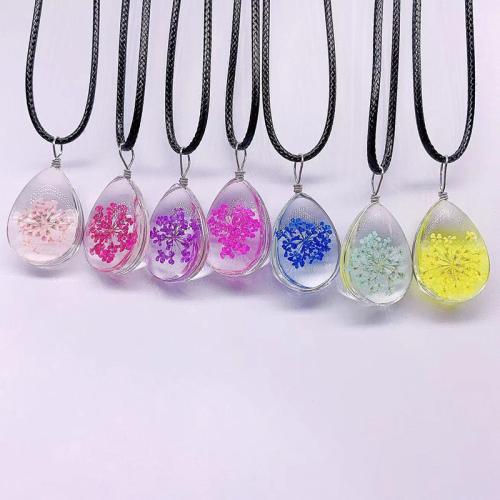 Los granos de cristal collar de esmalte, Vidrio, con Flores secas & Cordón de cera, para mujer, más colores para la opción, longitud:aproximado 41-50 cm, Vendido por UD