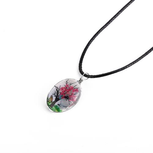 Los granos de cristal collar de esmalte, Vidrio, con Flores secas & Cordón de cera, hecho a mano, para mujer, más colores para la opción, longitud:aproximado 41-50 cm, Vendido por UD