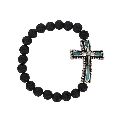 Lava Bead Bracelet, with Elastic Thread & Zinc Alloy, Cross, handmade, Unisex & luminated Inner Approx 55mm [