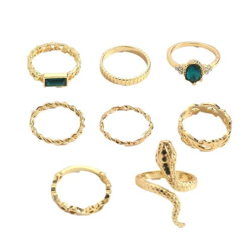 Zinc Alloy Ring Set, plated, 8 pieces & for woman & with rhinestone [