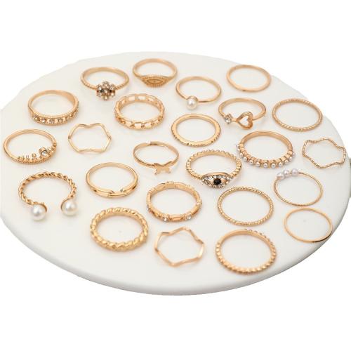 Zinc Alloy Ring Set, with Plastic Pearl, plated & for woman & with rhinestone [