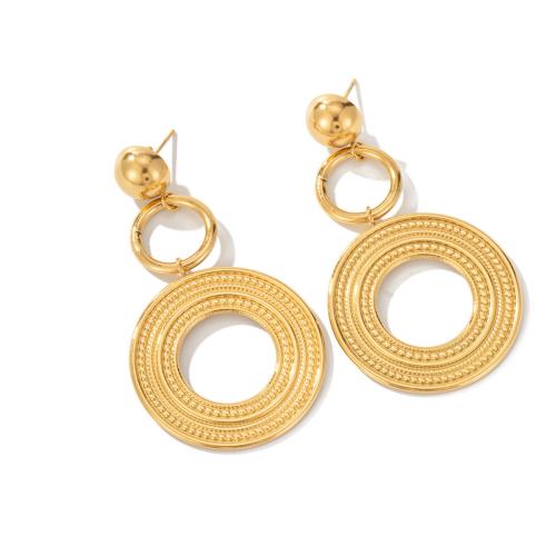 Acier titane Boucle d'oreille goutte, beignet, Placage de couleur d'or, pour femme & creux Vendu par paire