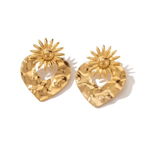 Acier titane boucle d oreille dormeuse, coeur, Plaqué or 18K, pour femme & creux Vendu par paire