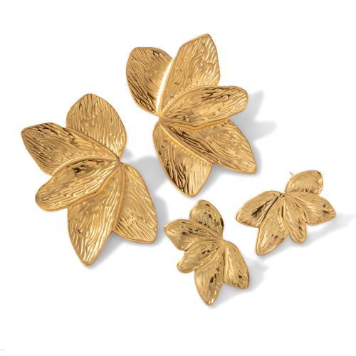 Acier titane boucle d oreille dormeuse, feuille, Placage de couleur d'or, bijoux de mode & normes différentes pour le choix & pour femme, Vendu par paire