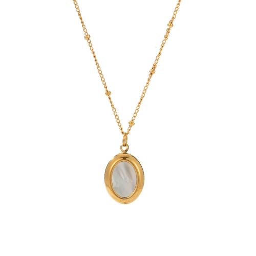 Acier titane collier, avec coquille blanche, avec 1.96inch chaînes de rallonge, ovale, Placage, bijoux de mode & pour femme, plus de couleurs à choisir Environ 17.7 pouce, Vendu par PC