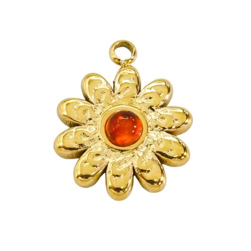 Gemstone Jewelry Pendant, 304 Stainless Steel, with Natural Stone, Flower, Vacuum Ion Plating, DIY 