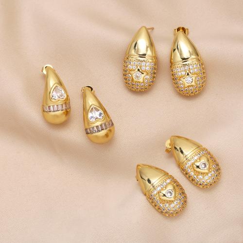 Cubic Zirconia Micro Pave Brass Earring, plated, fashion jewelry & micro pave cubic zirconia, golden 