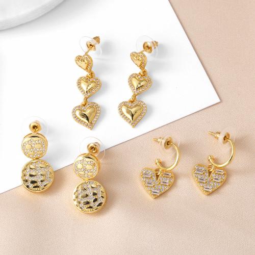 Cubic Zirconia Micro Pave Brass Earring, plated, fashion jewelry & micro pave cubic zirconia, golden 