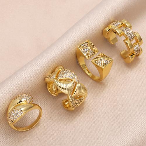 Cubic Zirconia Micro Pave Brass Finger Ring, plated, fashion jewelry & micro pave cubic zirconia, golden 