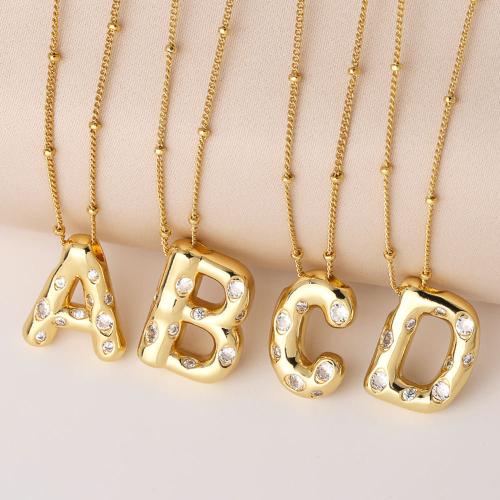 Collier en laiton cubique Zircon Micro Pave, avec 5cm chaînes de rallonge, Lettre d’alphabet, Placage, bijoux de mode & modèles différents pour le choix & pavé de micro zircon, doré cm, Vendu par PC