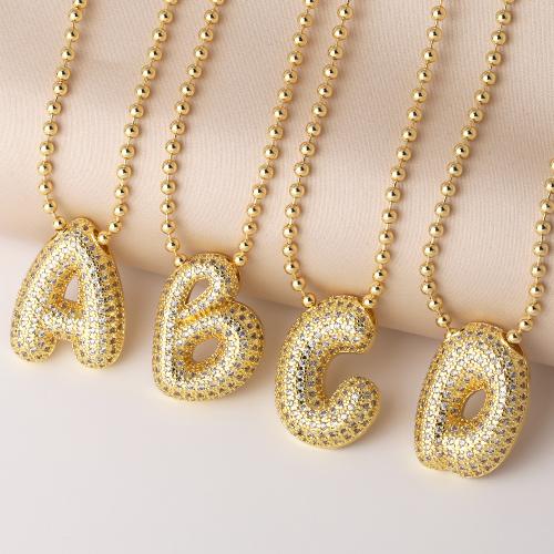 Collier en laiton cubique Zircon Micro Pave, avec 5cm chaînes de rallonge, Lettre d’alphabet, Placage, bijoux de mode & modèles différents pour le choix & pavé de micro zircon, doré cm, Vendu par PC