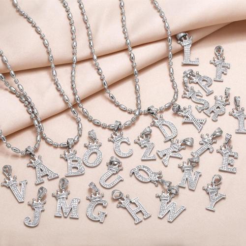 Collier en laiton cubique Zircon Micro Pave, Lettre d’alphabet, Placage, bijoux de mode & modèles différents pour le choix & pavé de micro zircon, argent, Vendu par PC